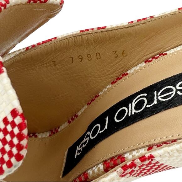 Sergio Rossi SR1 Red Stripe Canvas Mule Block Heel Slide Sandals Size EU 36 US 6 - Picture 6 of 13